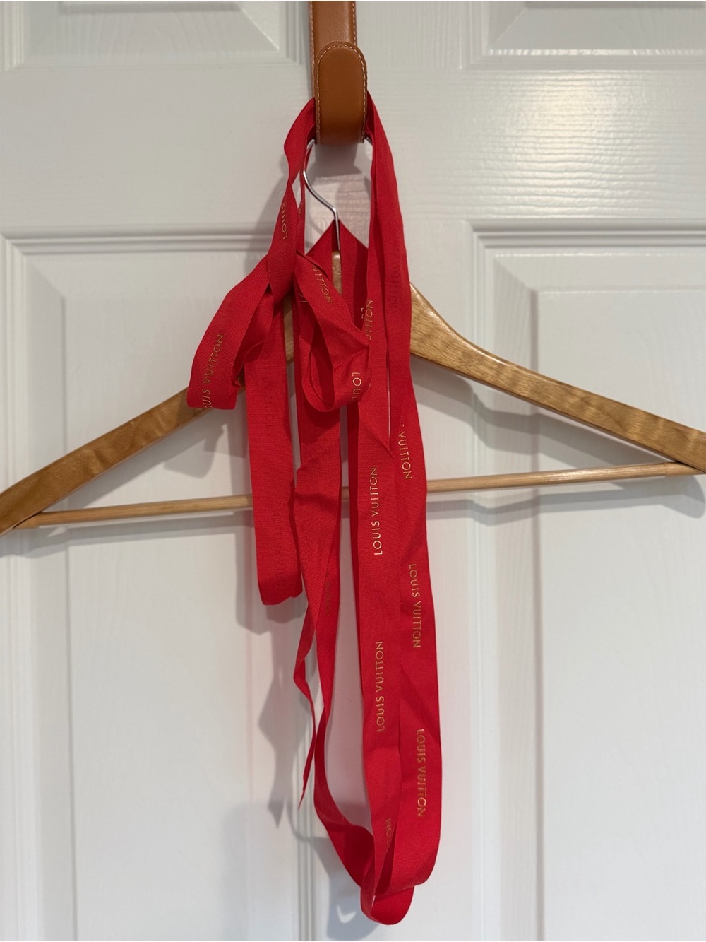Louis Vuitton Red Ribbon with Gold Logo 121inches